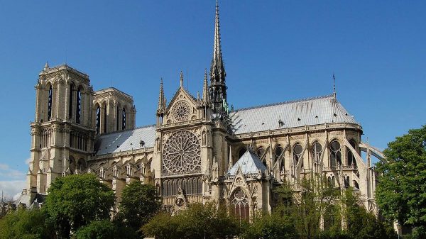 Notre-Dame de Paris cathedral, seen from the south façade along the Seine River