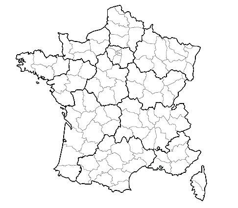 Map of French regions and departments (VIRGIN)