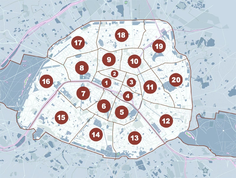 Paris arrondissements map